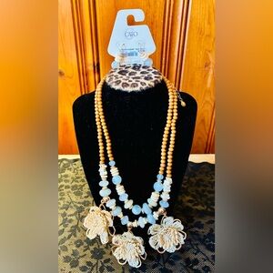 Cato Tan and Cream Floral Beaded Necklace